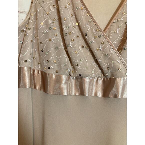 Le Bos Dress Womens 14W Tan Midi Gown Mesh Embroidery Satin Sequins Coquette - Picture 6 of 15
